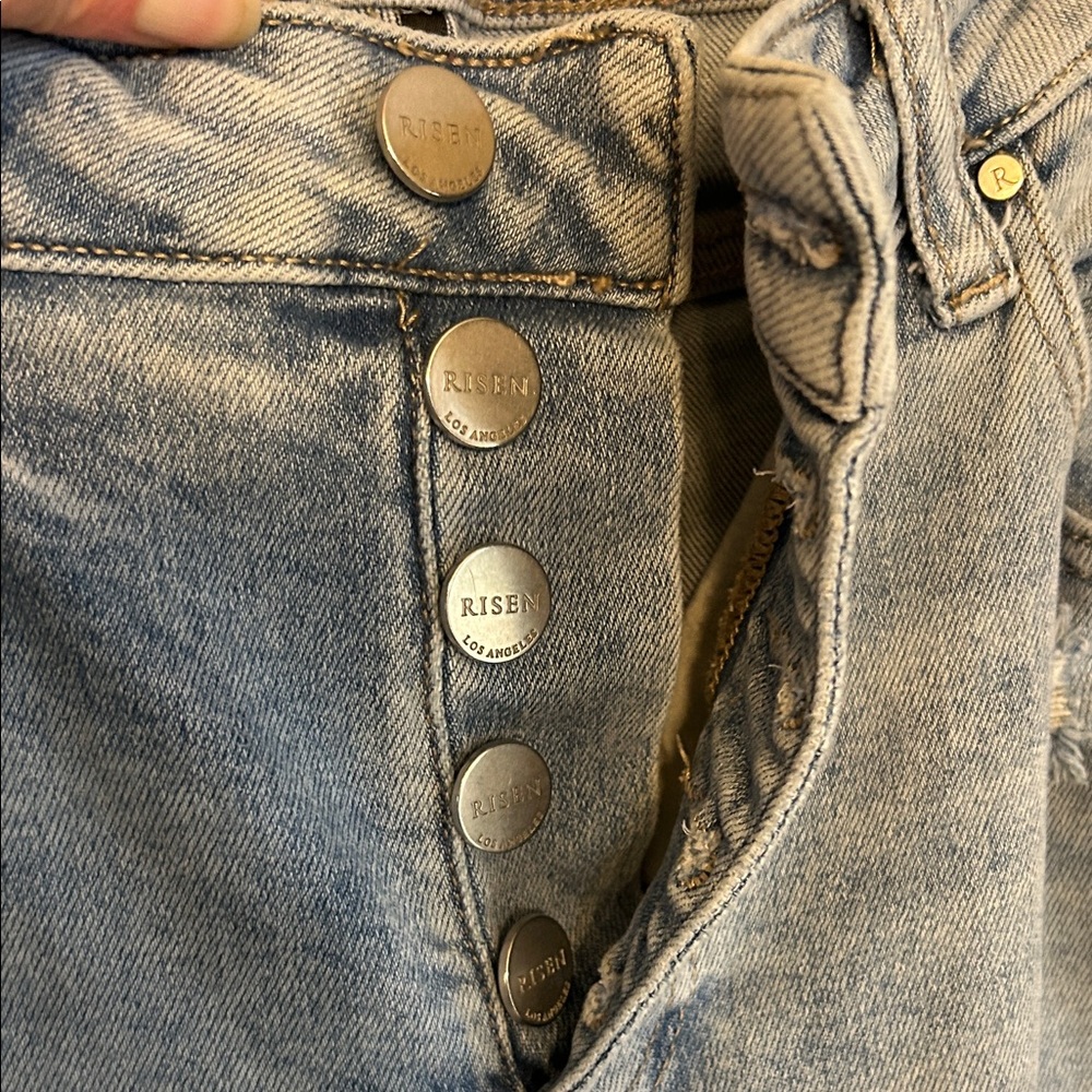 Risen Rayna Button fly High Rise Distressed Flare Jeans - Picture 5 of 9